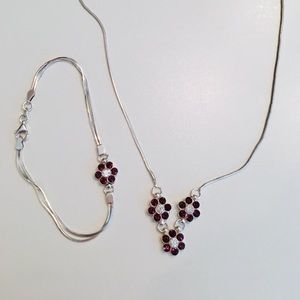 Sterling and Crystal Flower Bracelet and Necklace